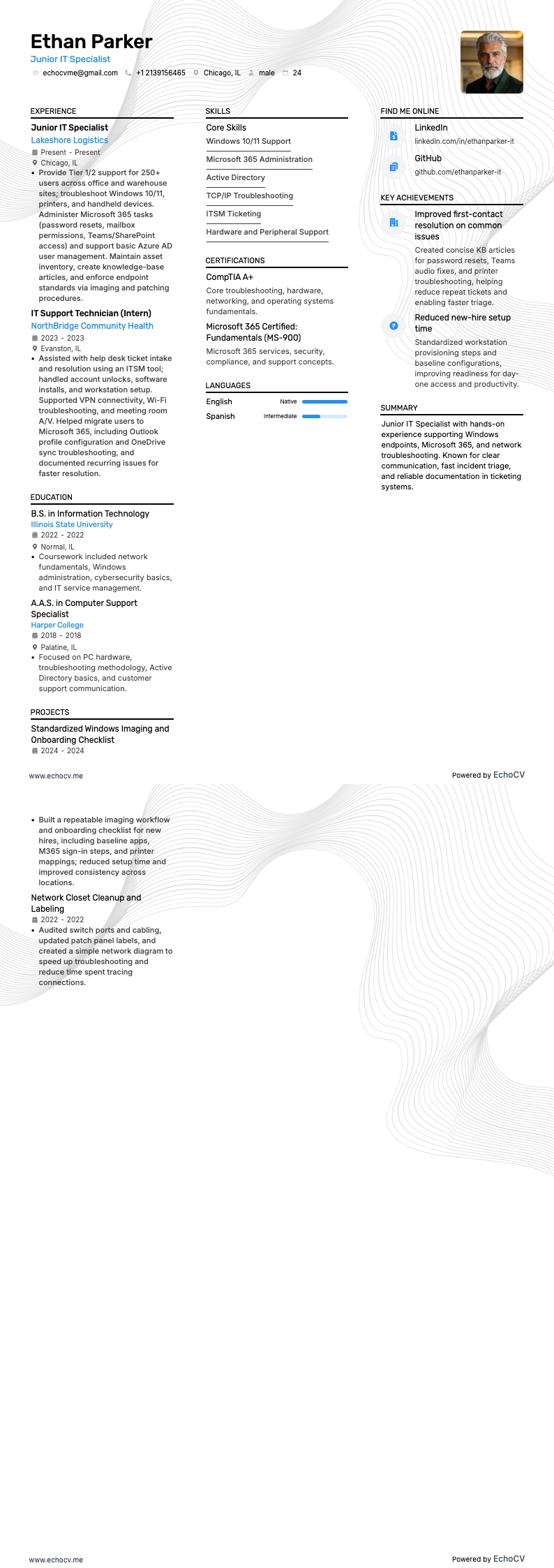 初級IT專員 example resume