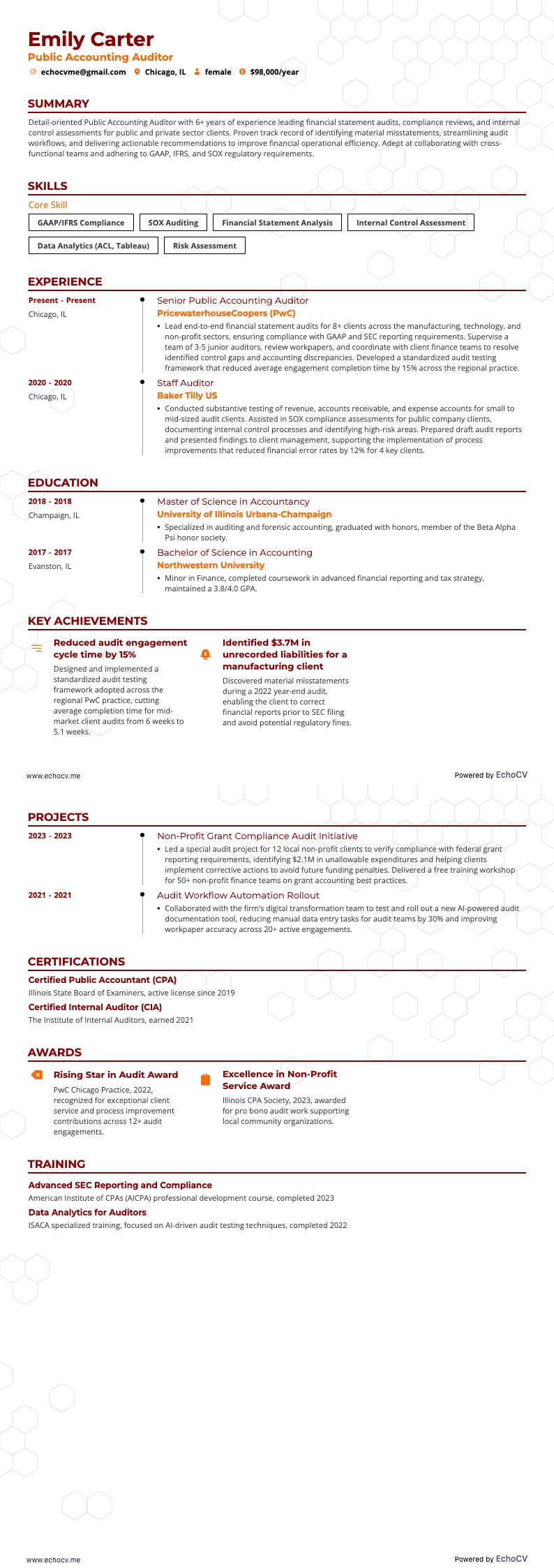 Auditeur en comptabilité publique example resume