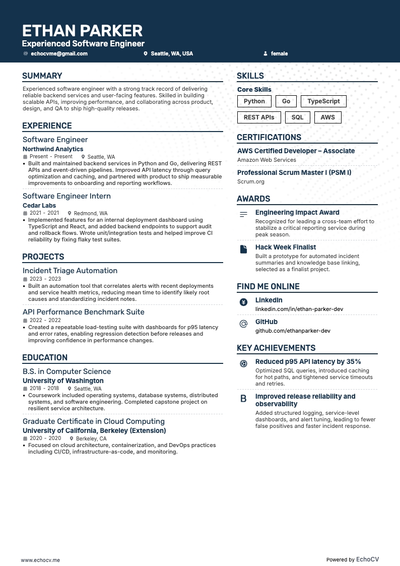 Experienced Software Engineer full preview