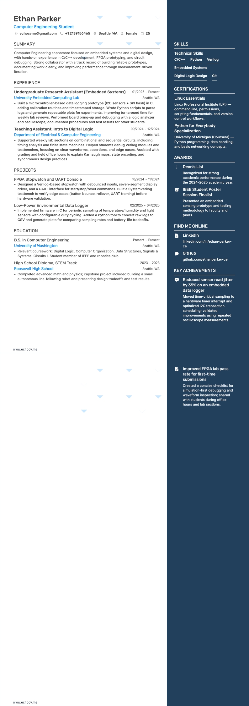 Student computertechniek example resume