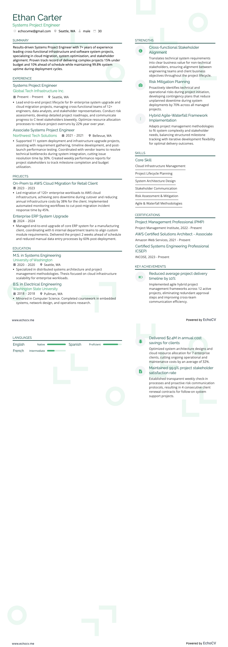 Systemprojektingenjör example resume