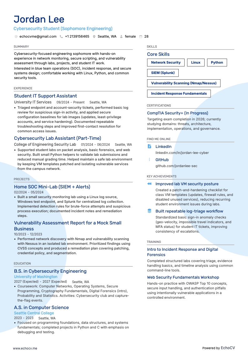 Techniek tweedejaars resume example