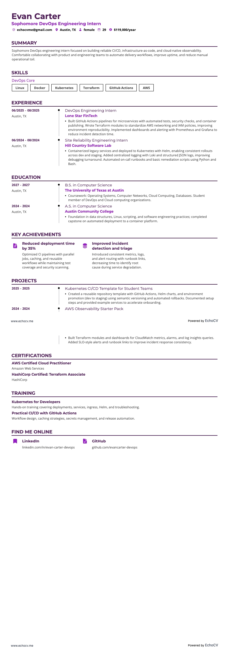 DevOps-engineeringstagiair tweedejaars example resume