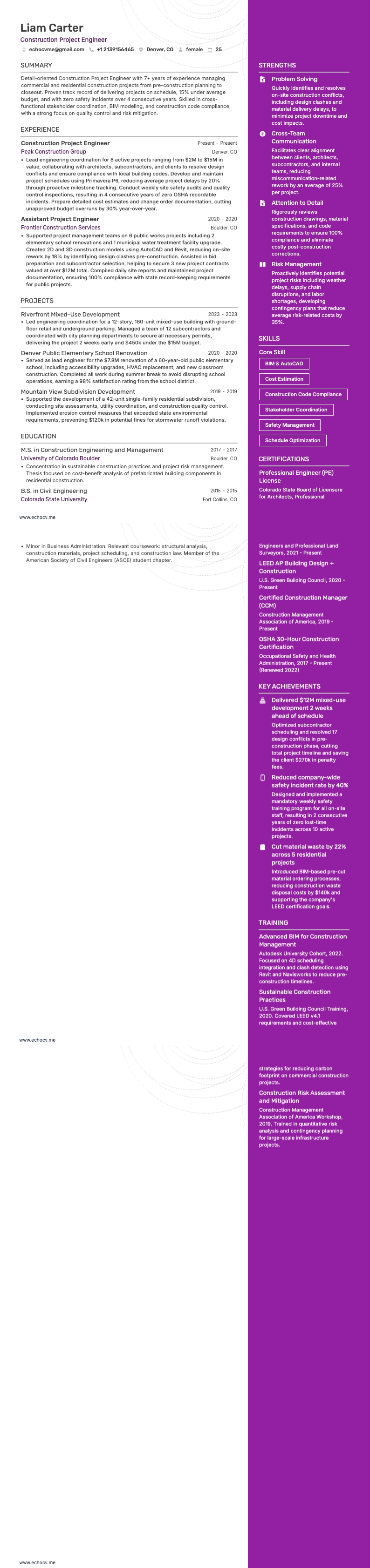 Byggprojektingenjör example resume