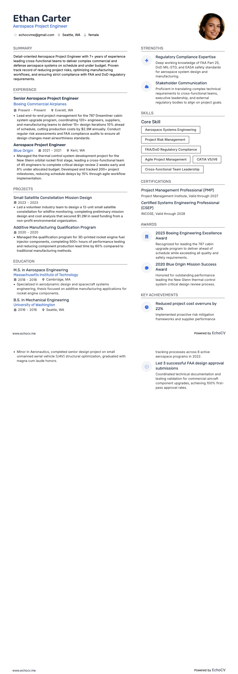 Projekt ingenjör inom flyg- och rymdteknik example resume