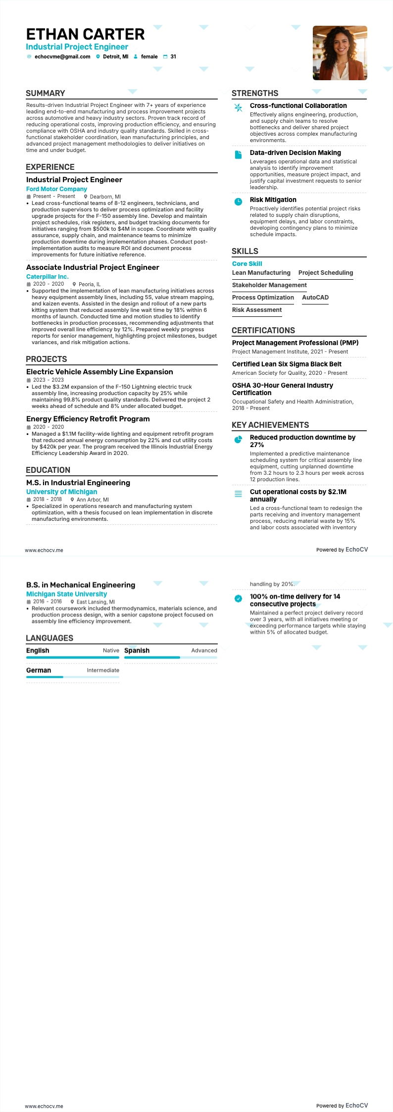 Projektingenjör resume example