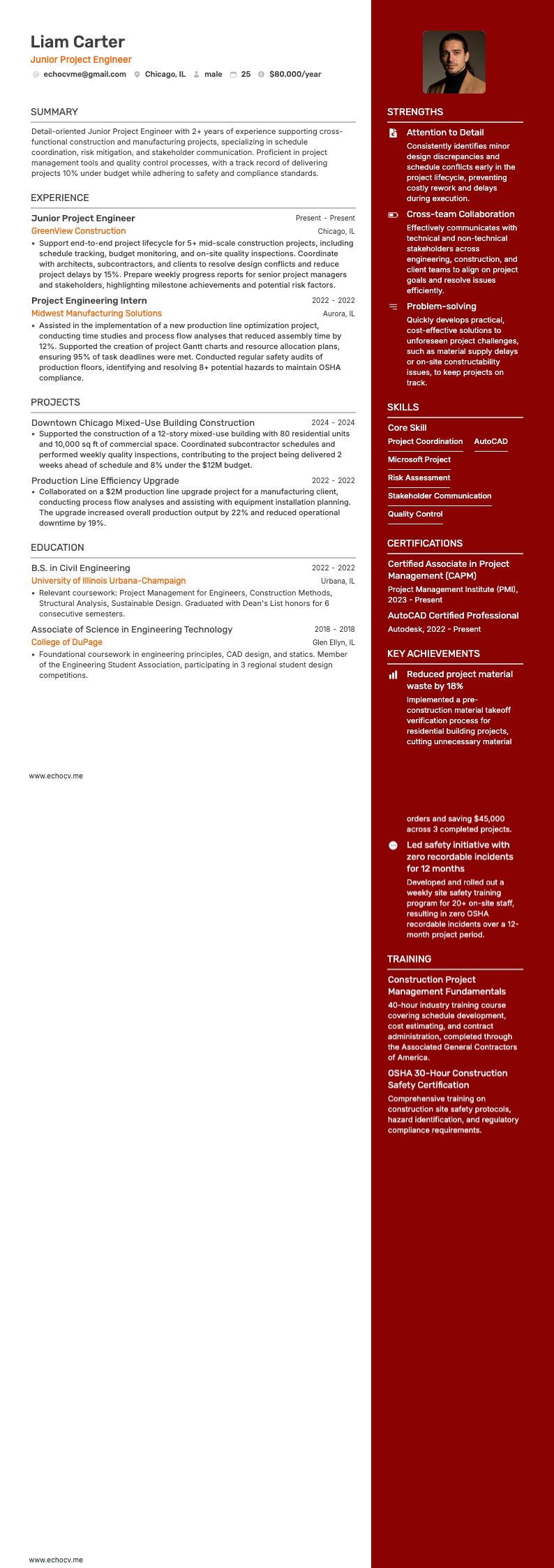 Junior projektingenjör example resume