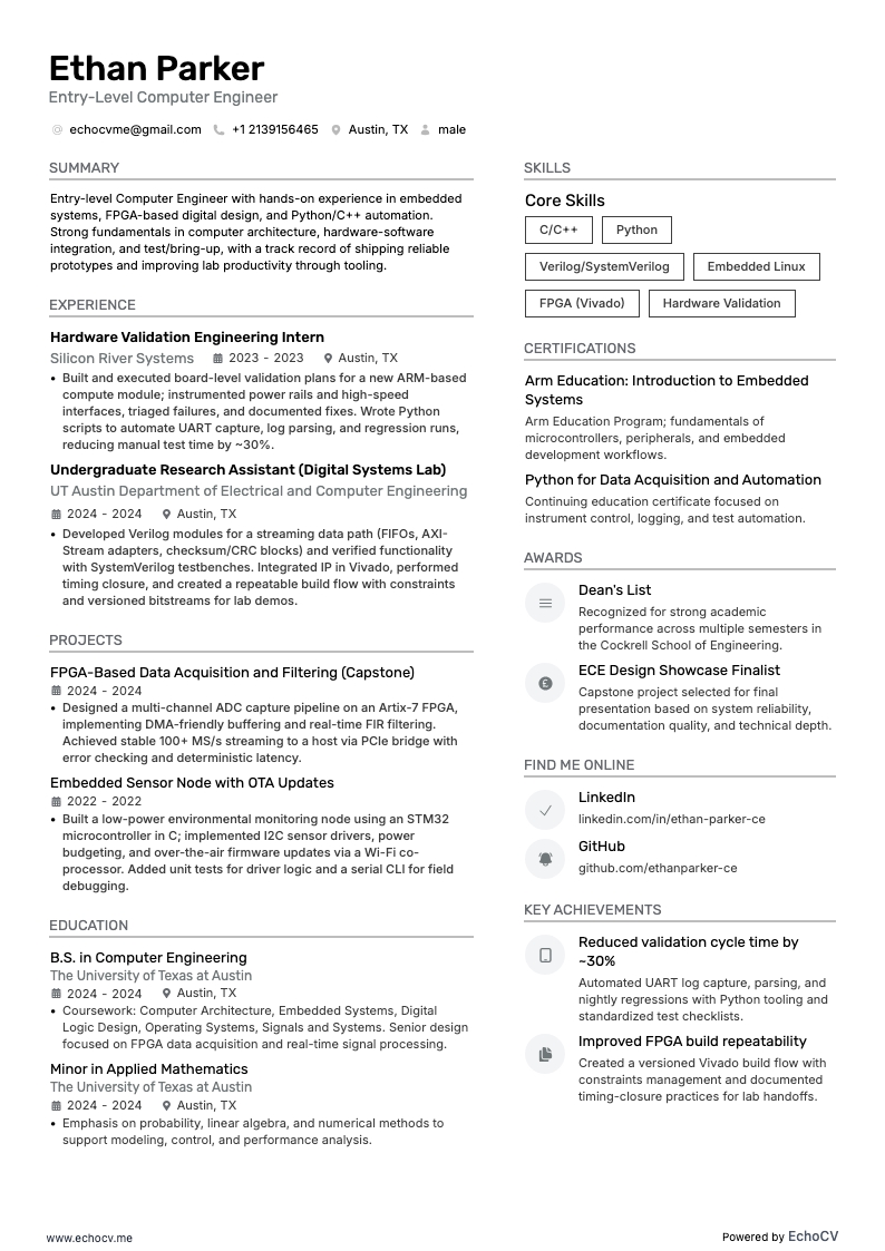 Startende computeringenieur example resume