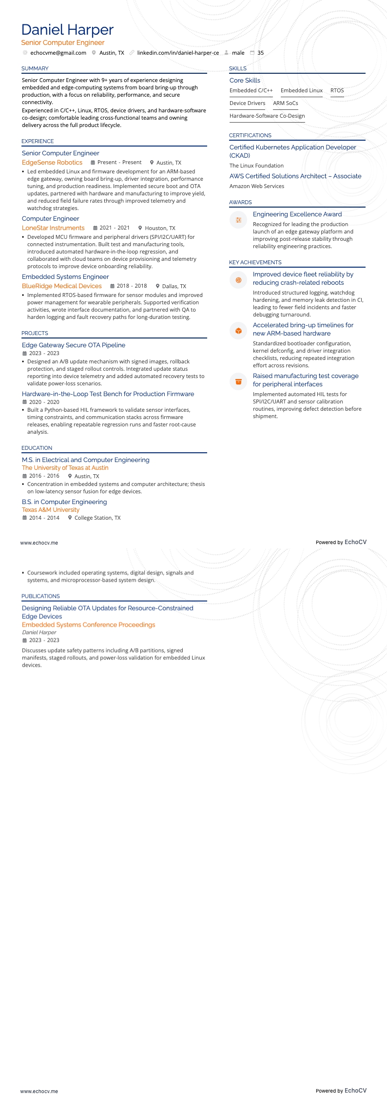 Datoringenjör resume example