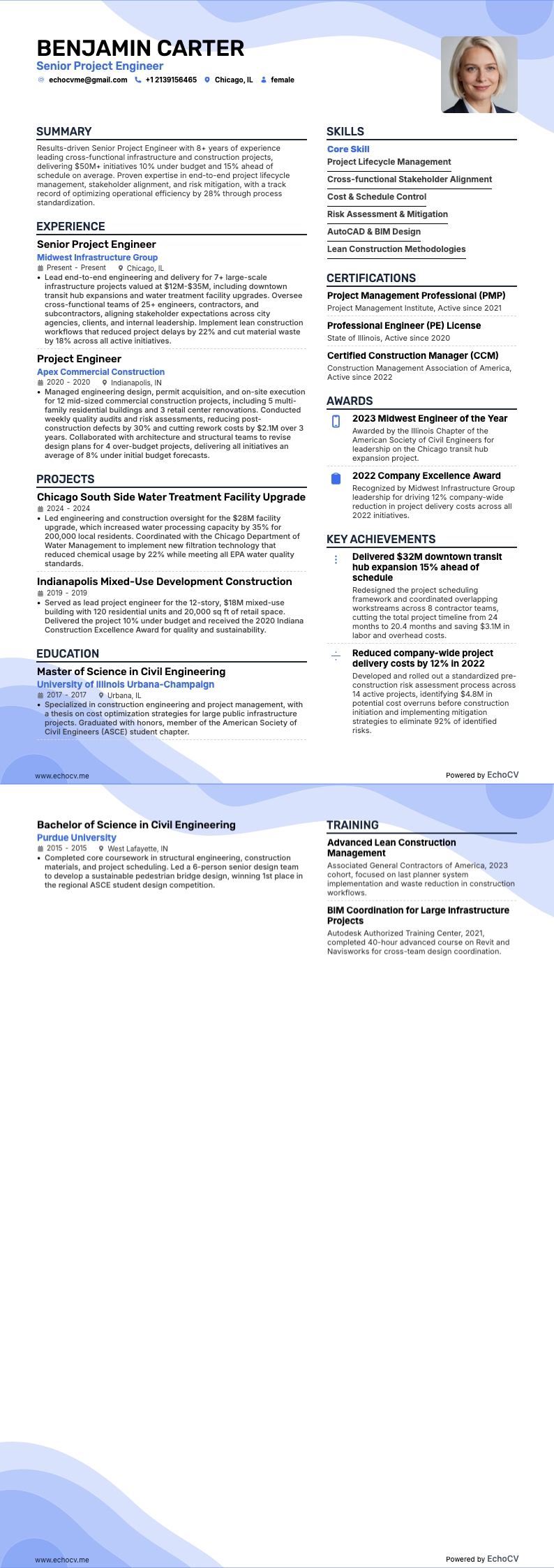 Senior projektingenjör example resume