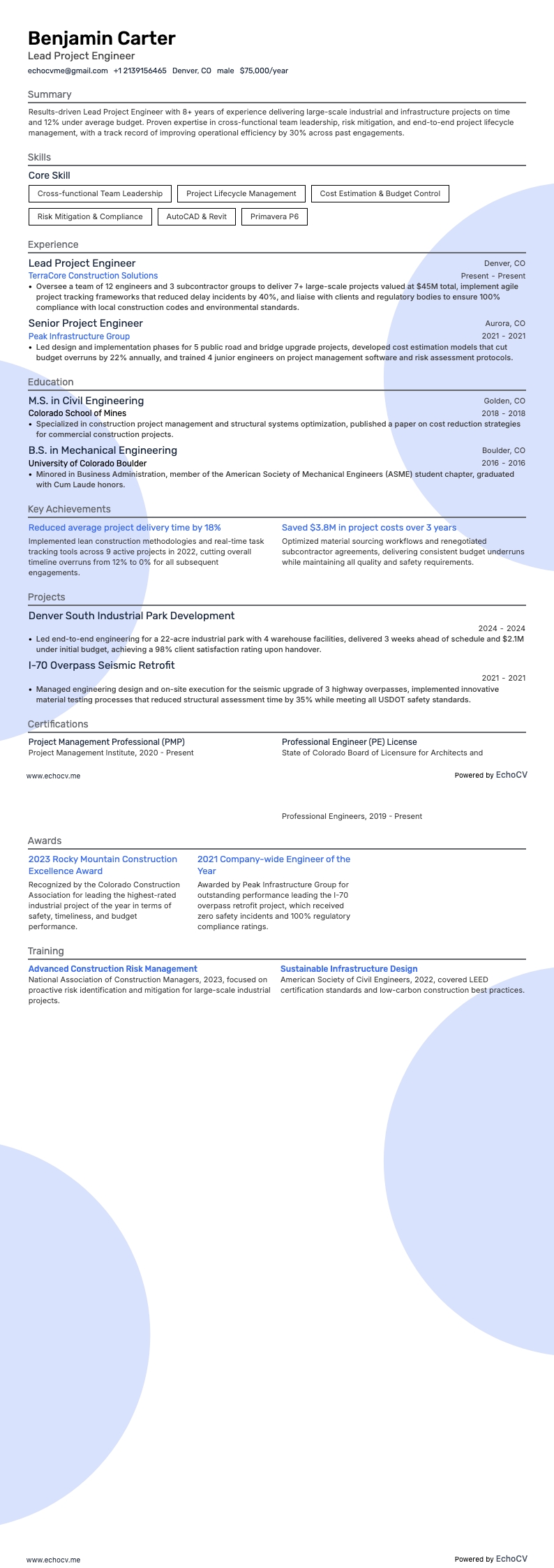 Ledande projektingenjör example resume