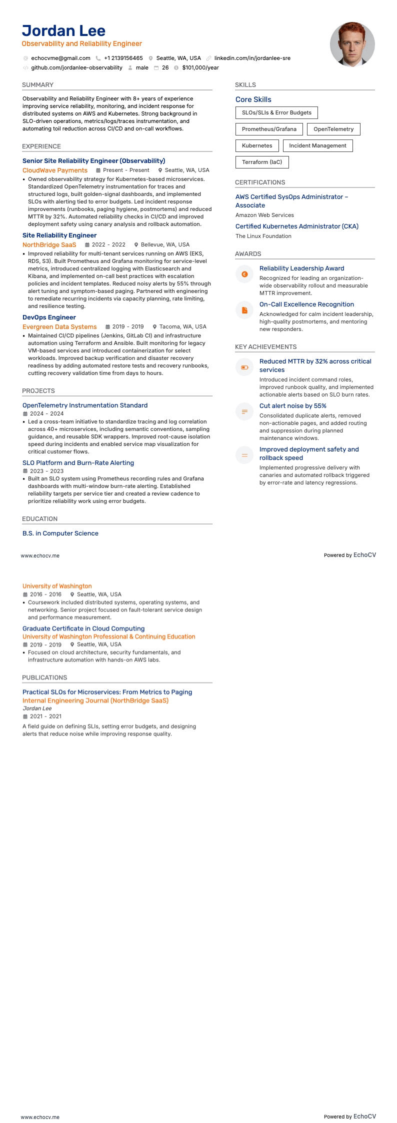 Kỹ sư độ tin cậy hệ thống resume example