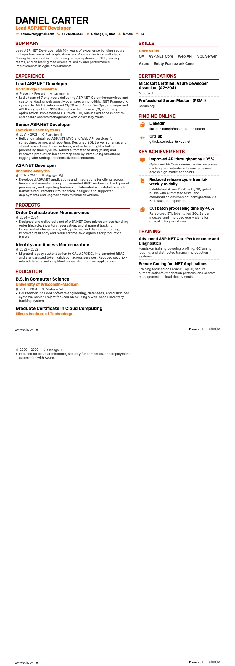 Leitender ASP.NET-Entwickler Vollvorschau