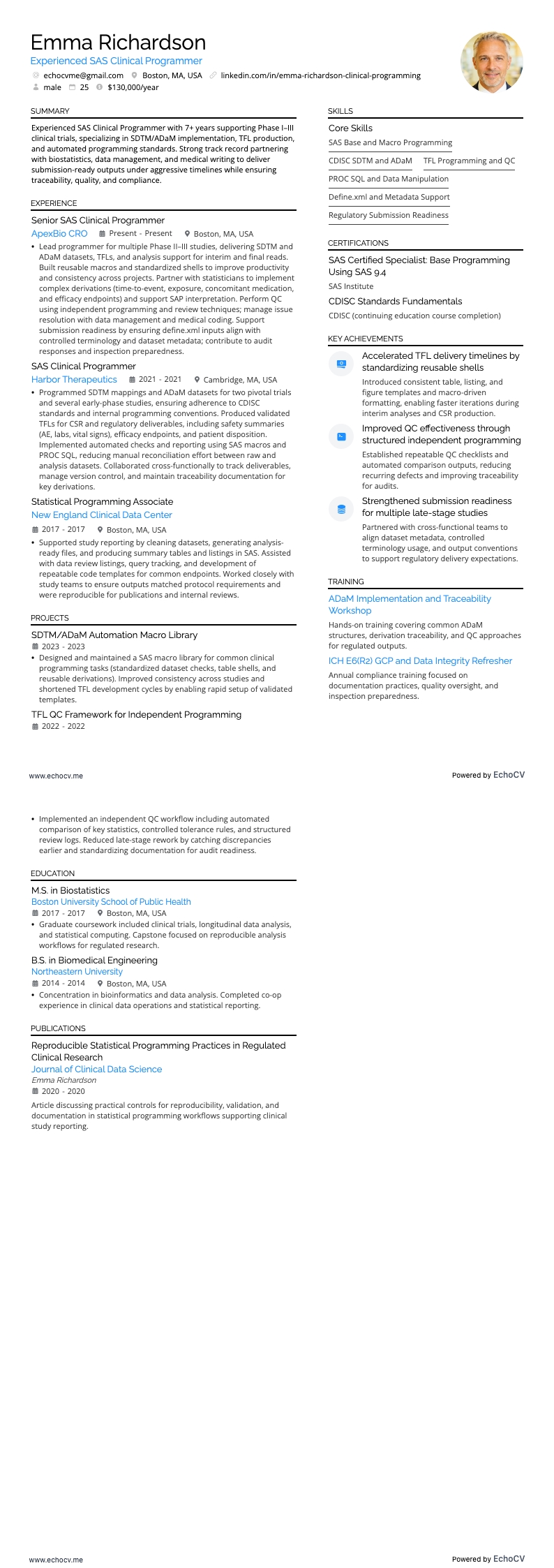 Experienced SAS Clinical Programmer full preview