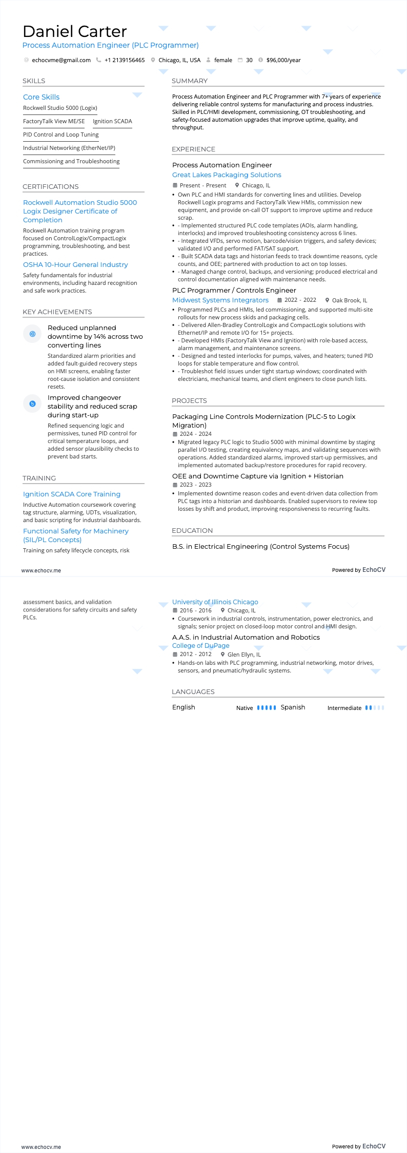 Process Automation Engineer example resume