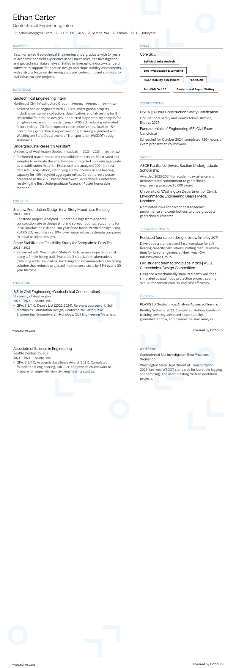 지반공학 인턴 example resume