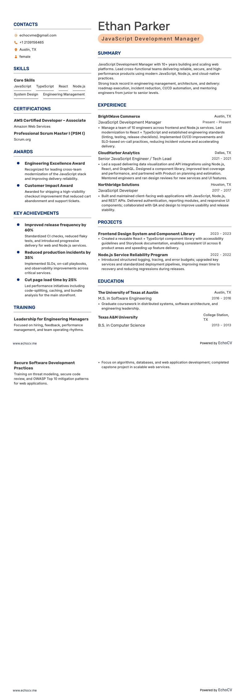 JavaScript Development Manager full preview