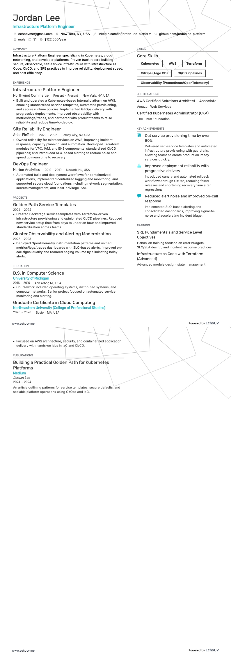 Platform Engineer resume example