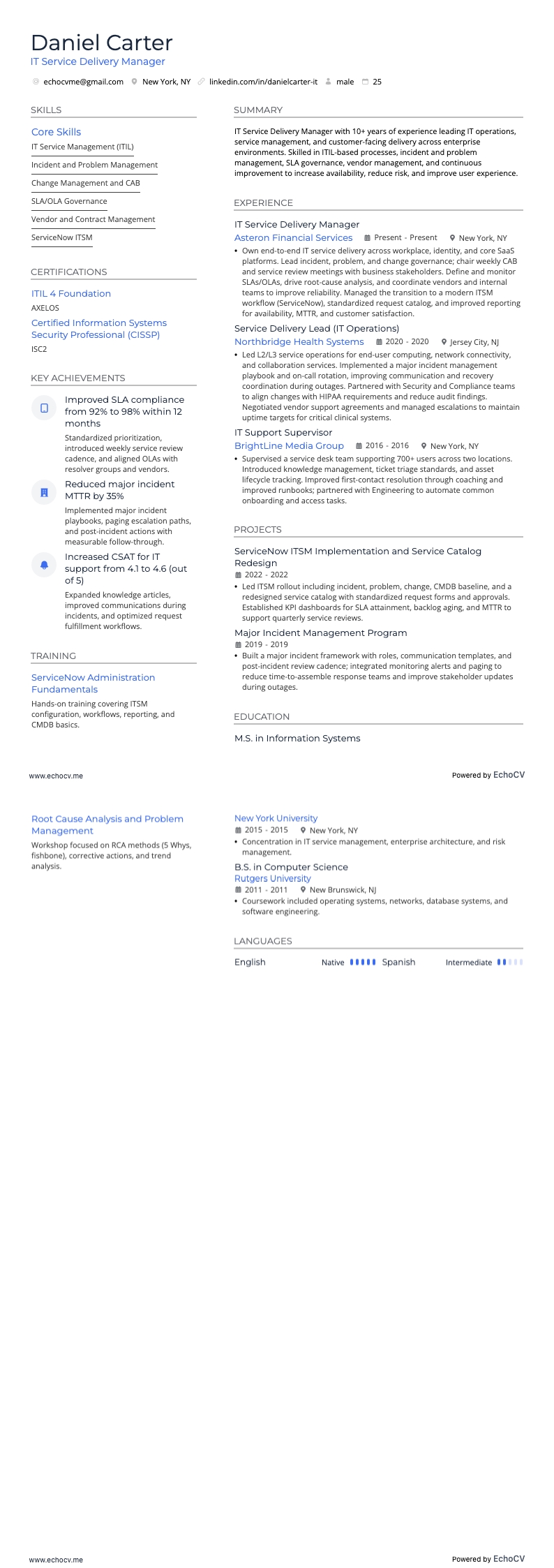 IT-Service-Delivery-Manager resume example