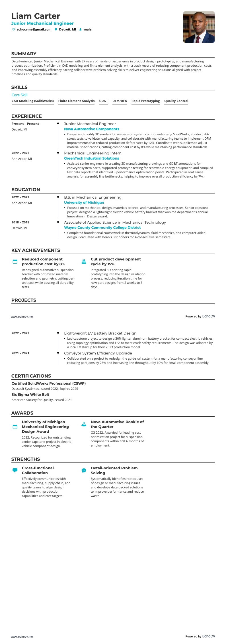 Junior maskiningenjör example resume