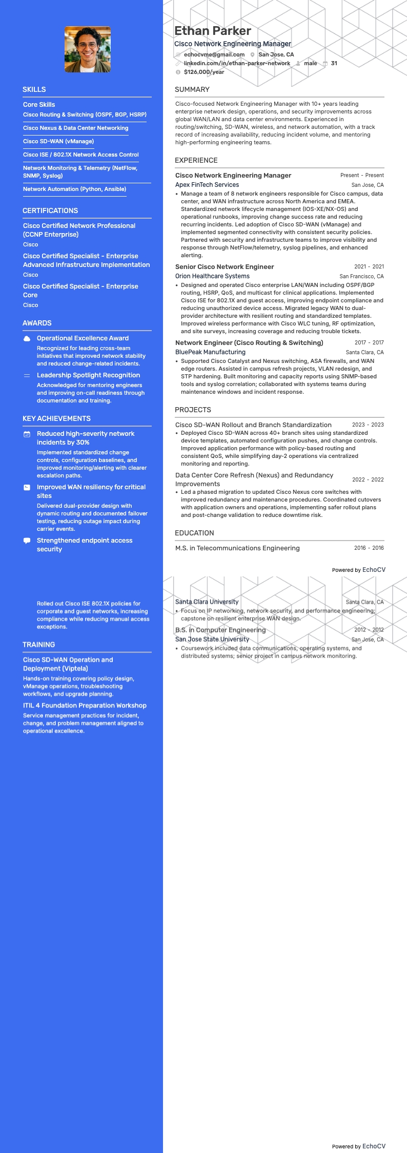 Cisco Network Engineering Manager full preview