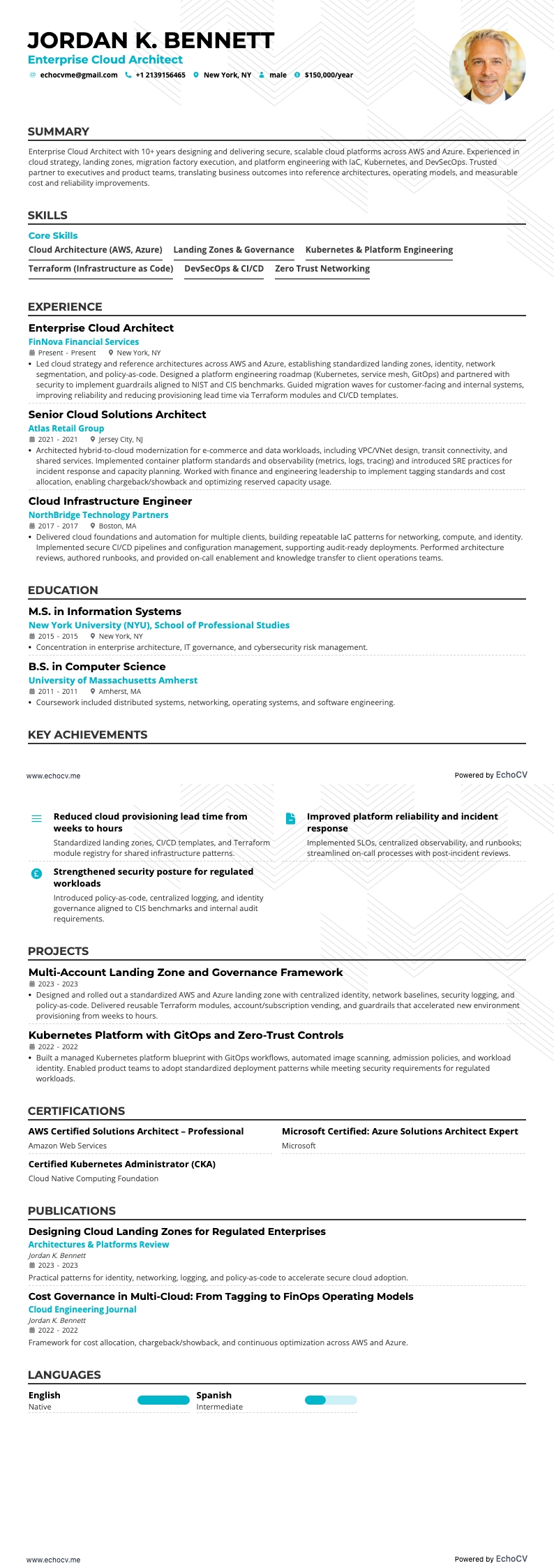 Enterprise Cloud Architect example resume