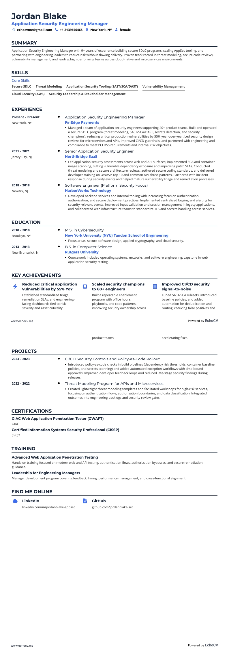 Application Security Engineering Manager full preview