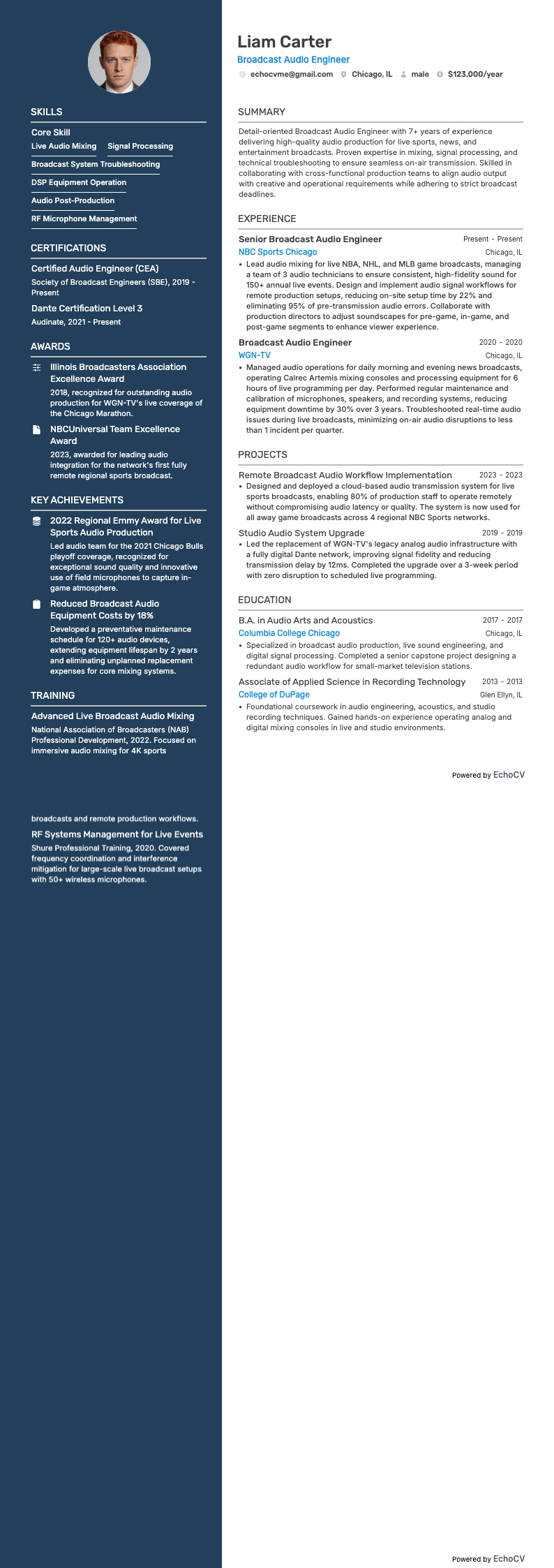 Broadcast-audio-ingenieur example resume