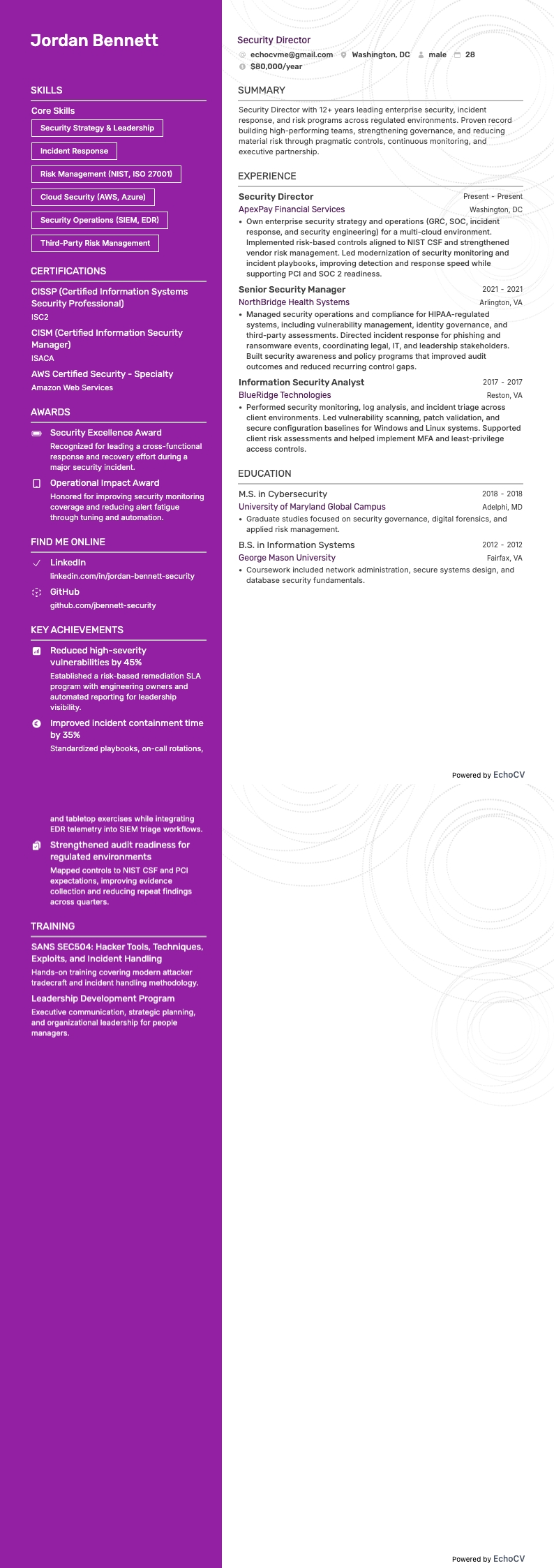 Security Director example resume