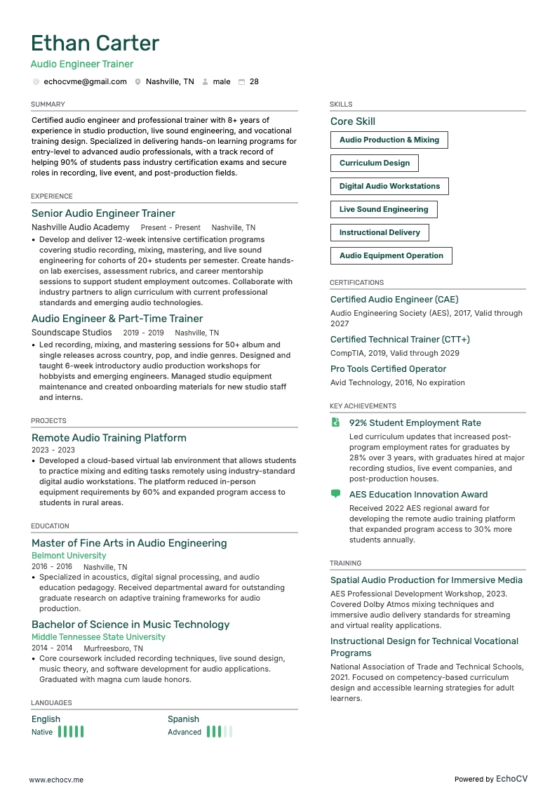 Người đào tạo kỹ sư âm thanh