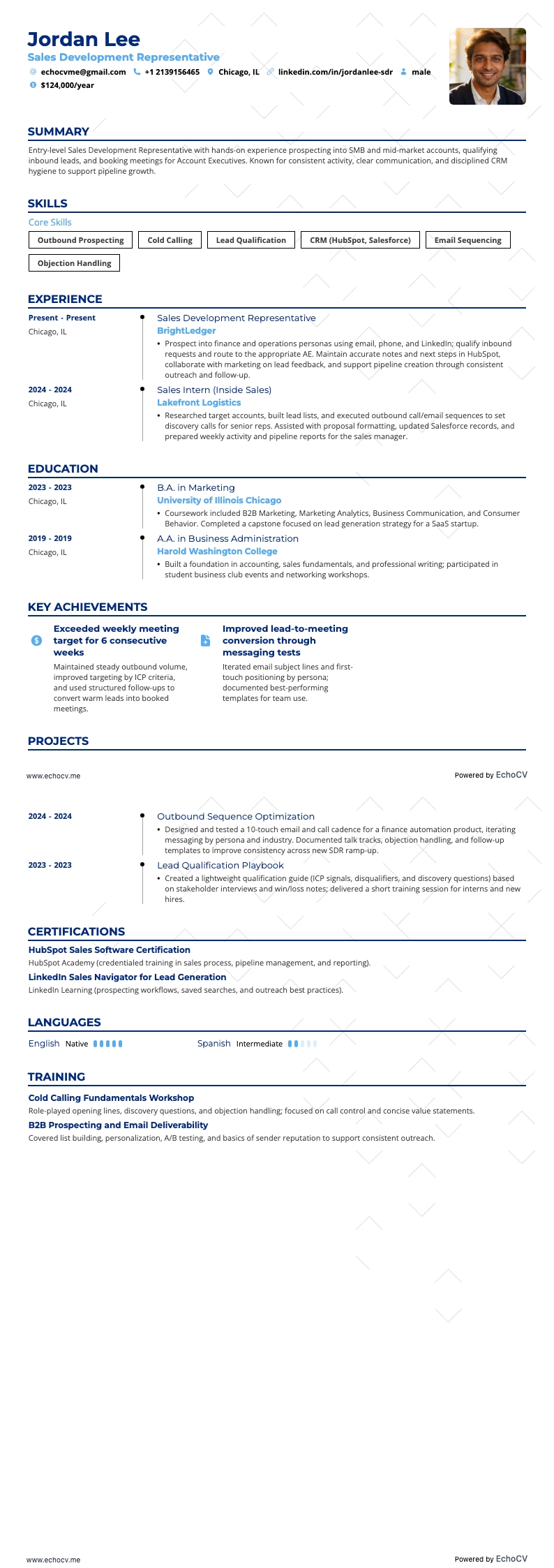 Nivel inicial resume example