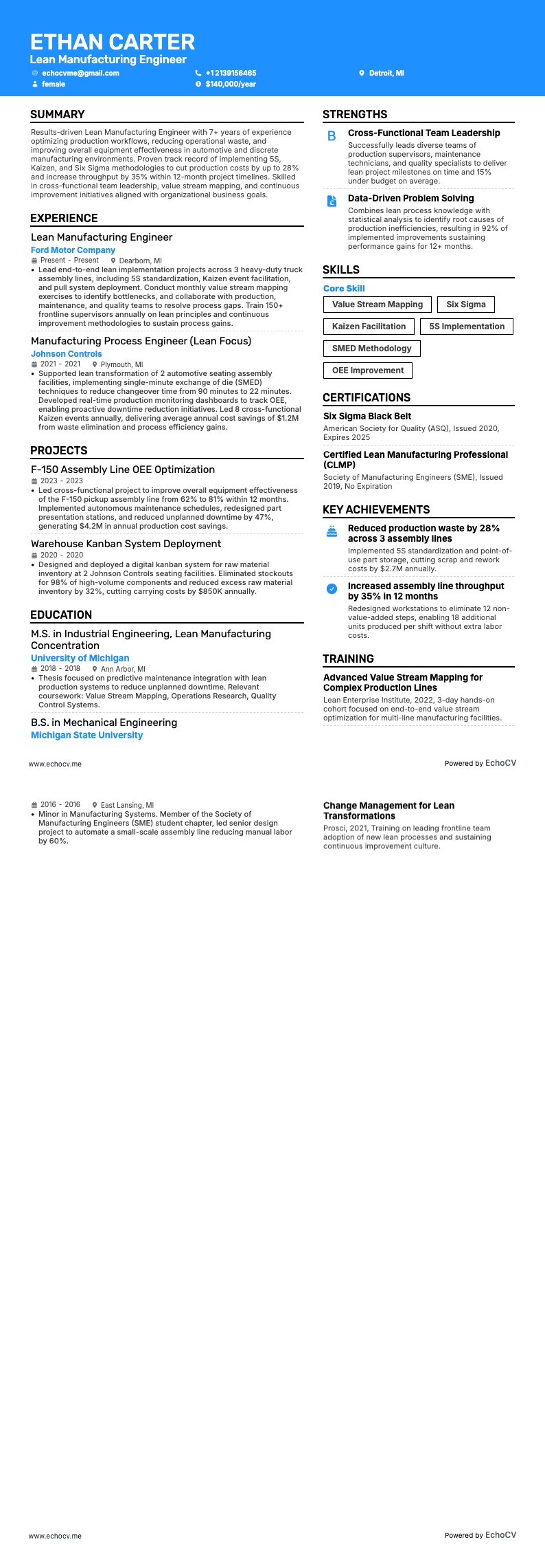 生産技術エンジニア resume example