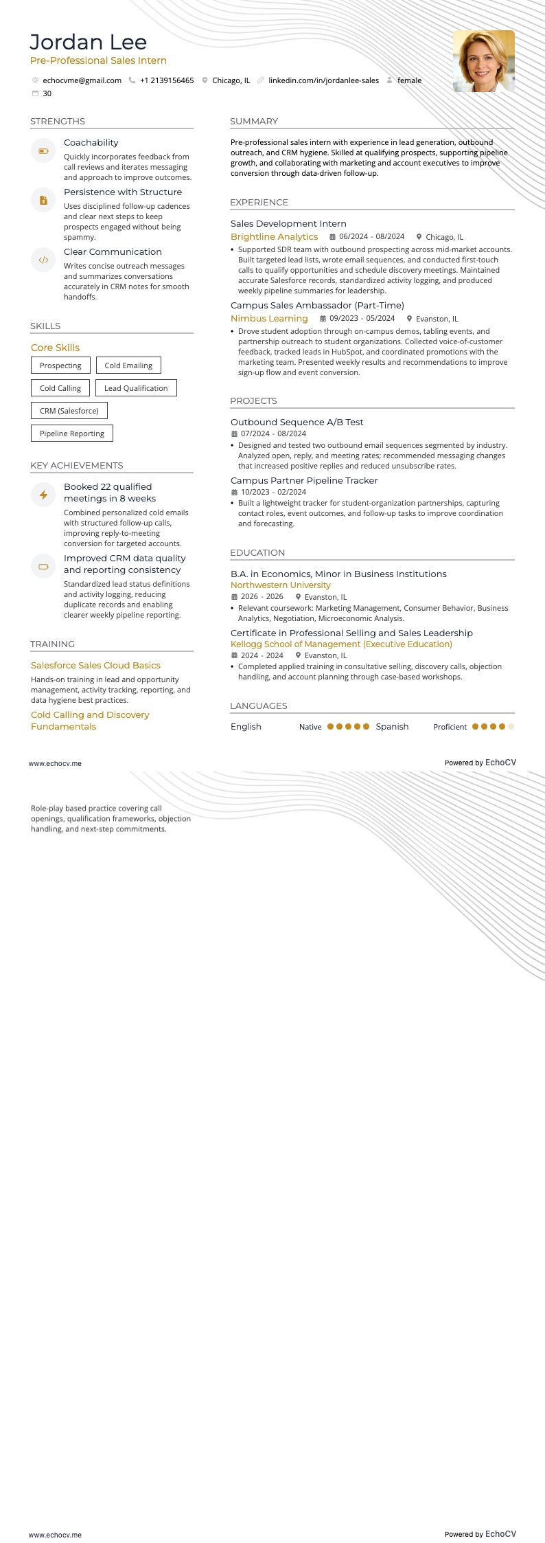 Practicante de ventas preprofesional