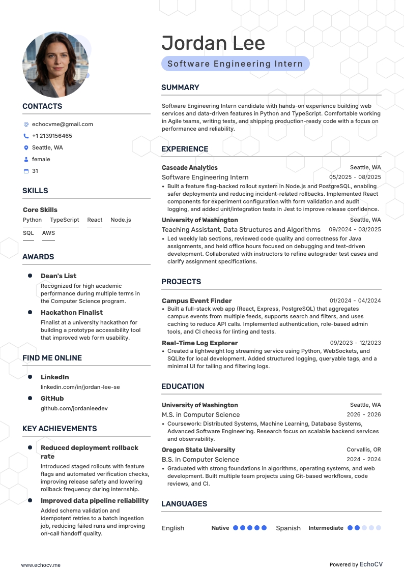 Tirocinio in informatica resume example