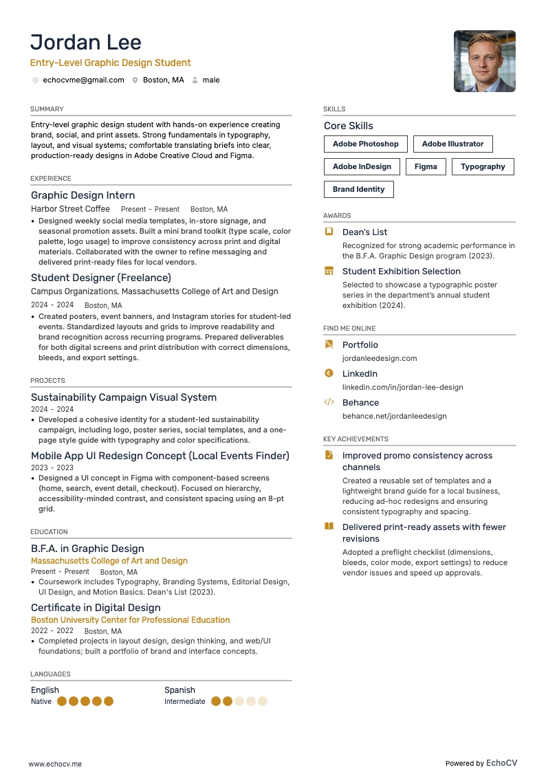 Entry-Level Graphic Design Student full preview