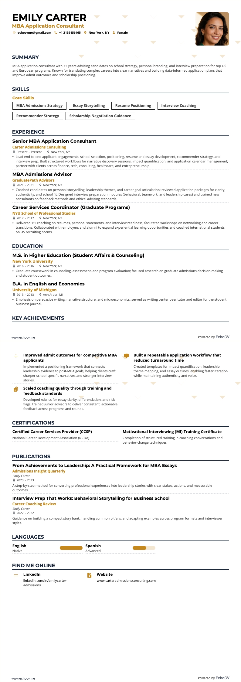 MBA-ansökningskonsult resume example