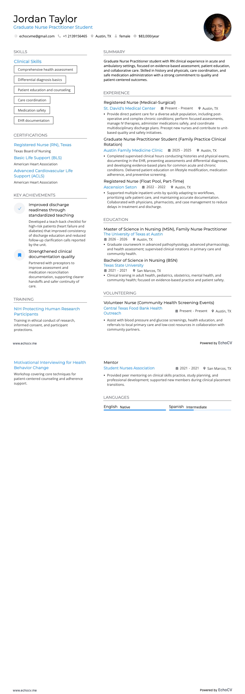 Sinh viên y tá thực hành nâng cao resume example