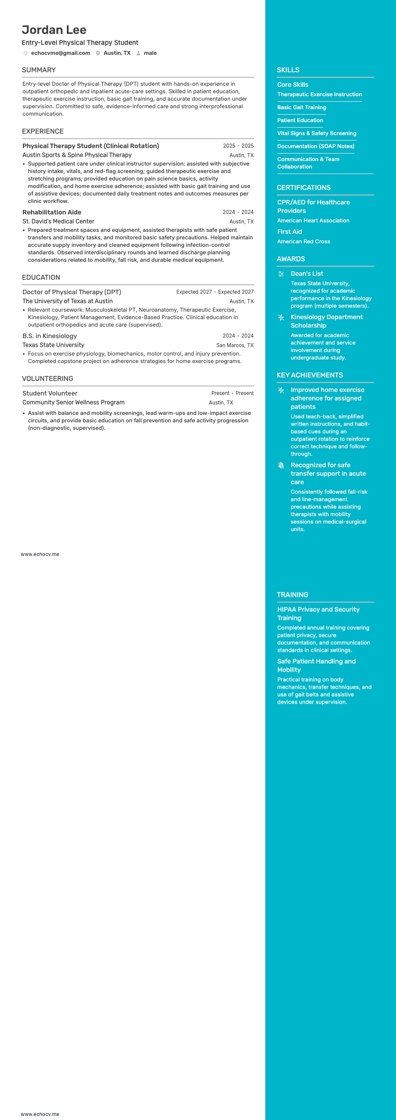 Entry-Level Physical Therapy Student full preview