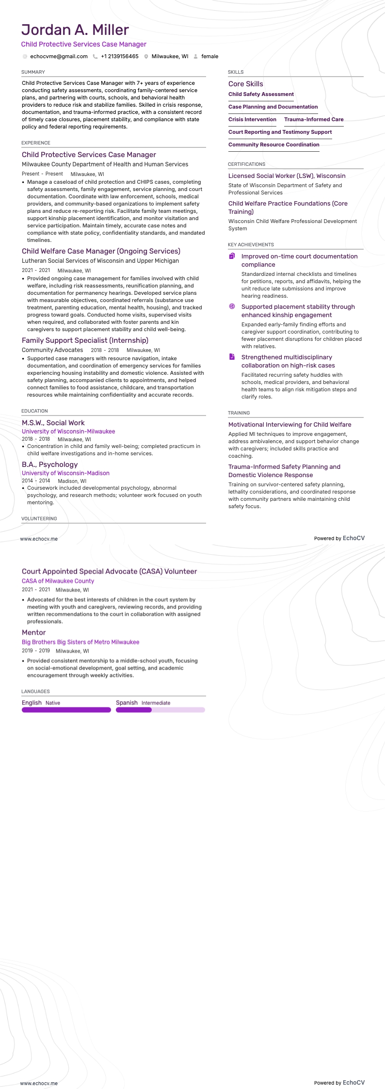 Gestor de casos resume example