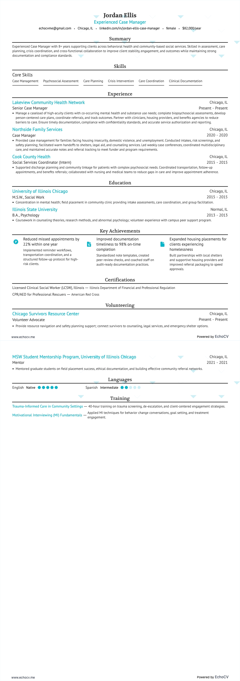 ケースマネージャー resume example