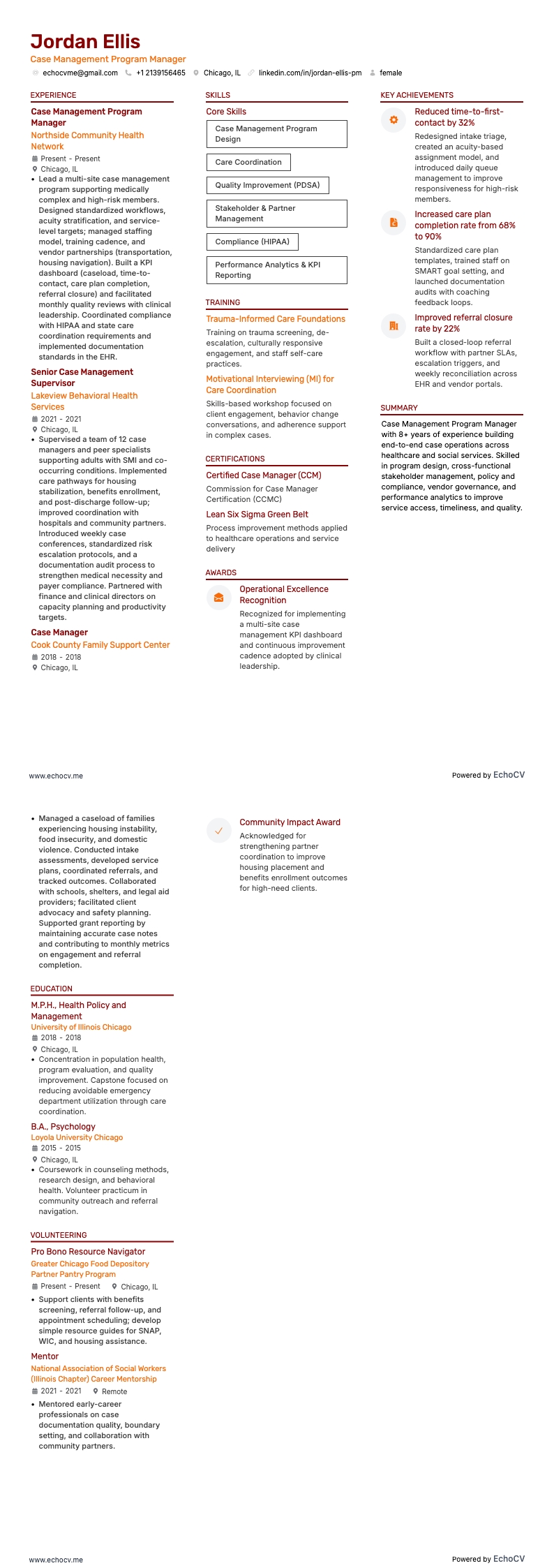 Quản lý hồ sơ resume example