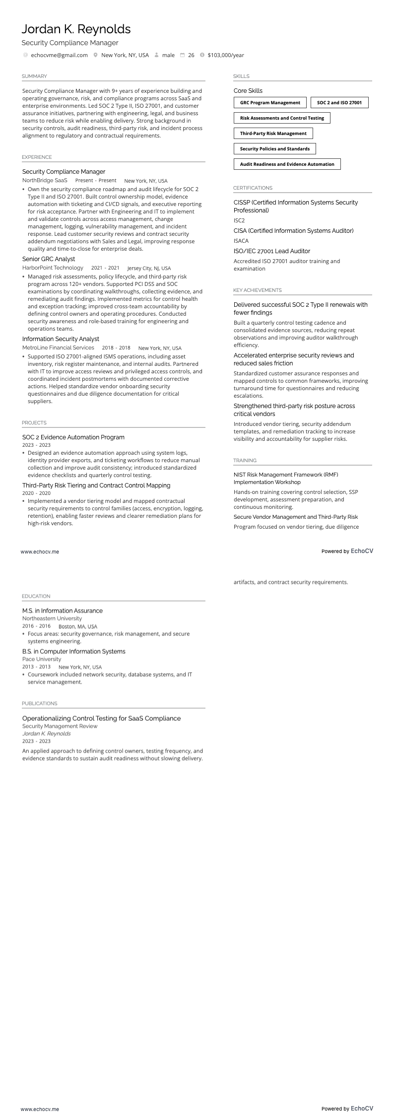 보안 컴플라이언스 관리자 example resume