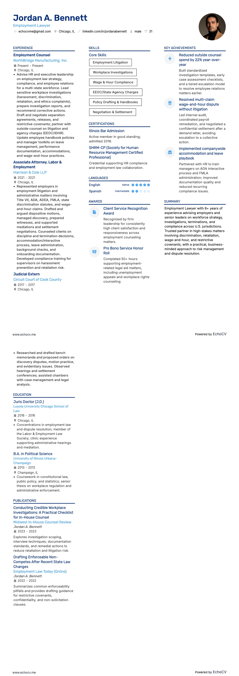 Abogado laboralista example resume