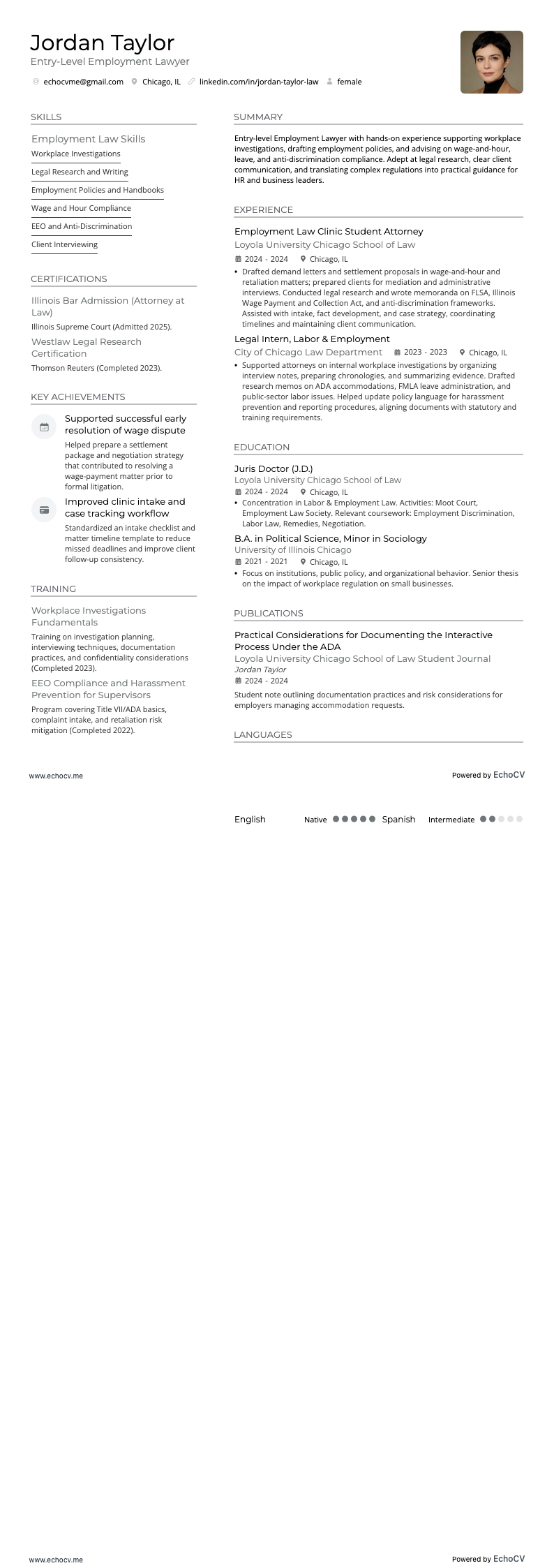 劳动法律师 resume example