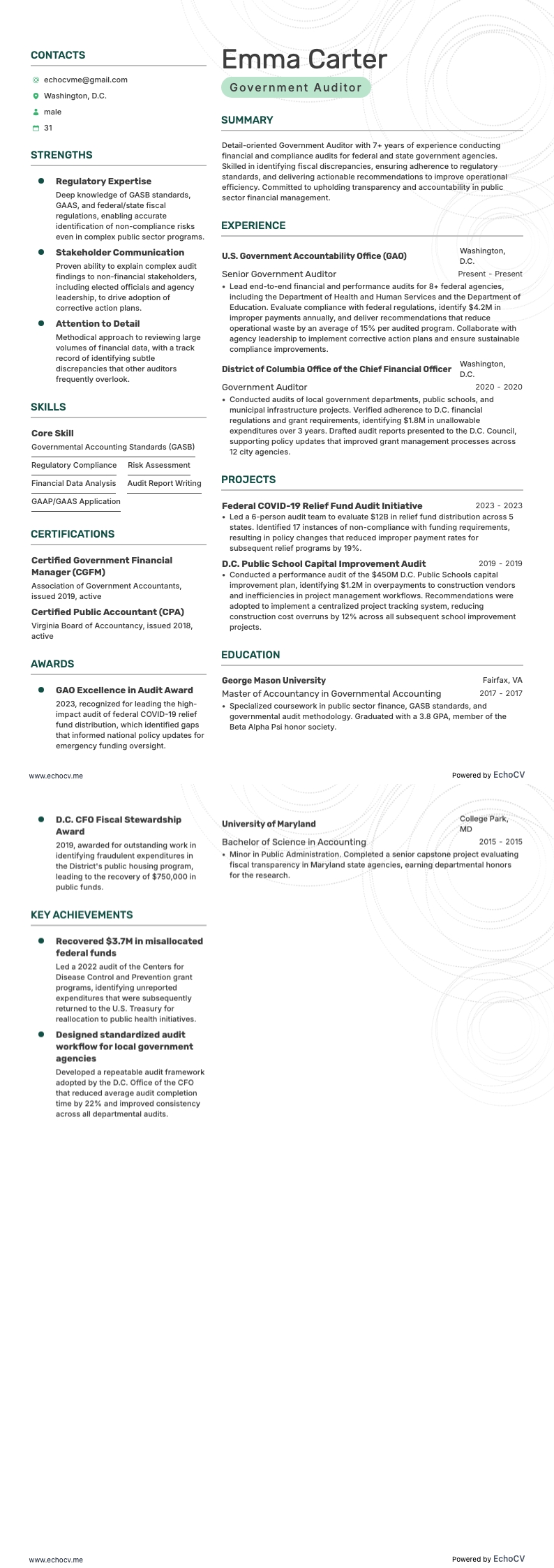 Auditeur public example resume