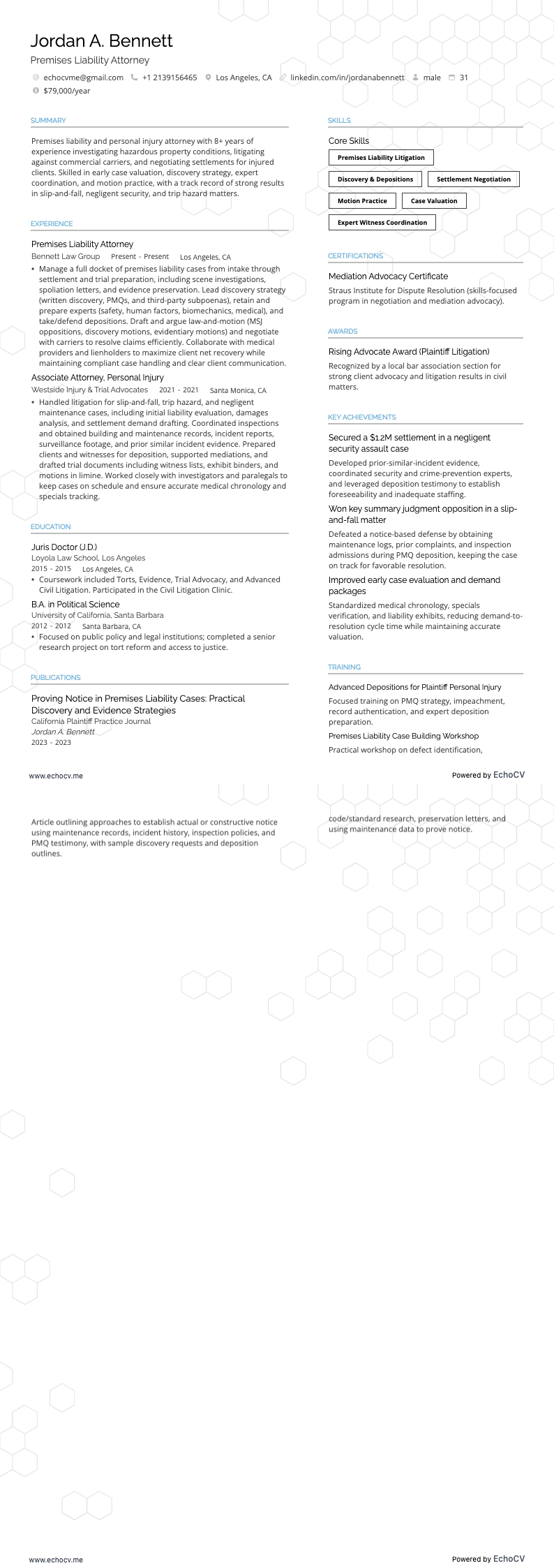 Luật sư chấn thương cá nhân resume example