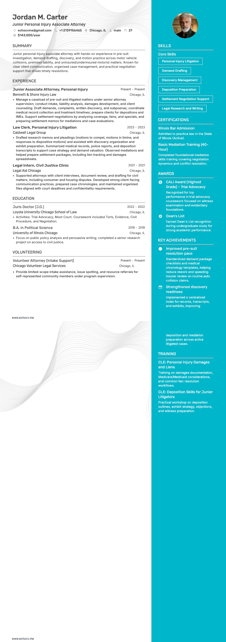 Abogado de lesiones personales resume example