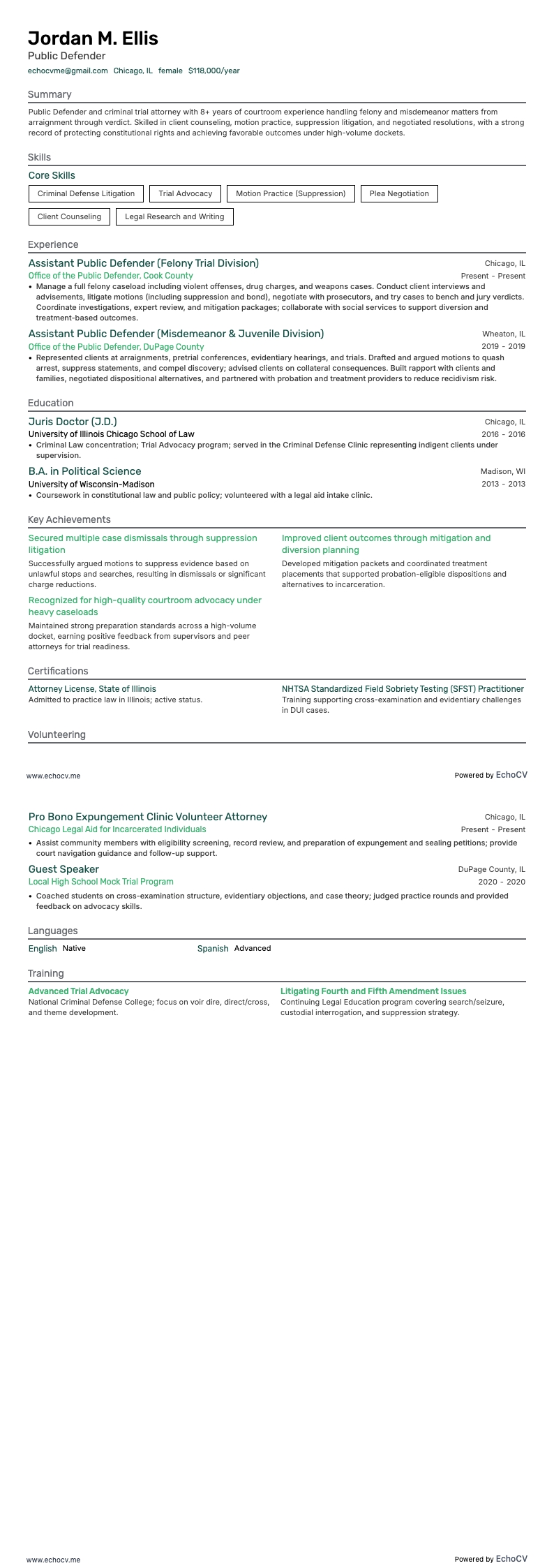 Avvocato penalista resume example