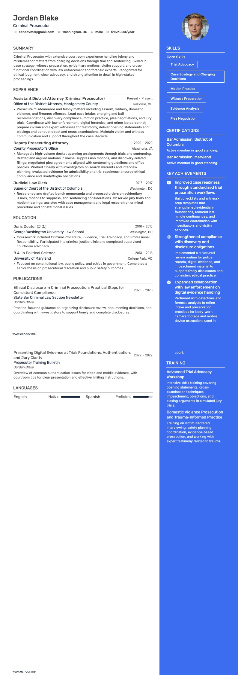 Criminal Lawyer resume example