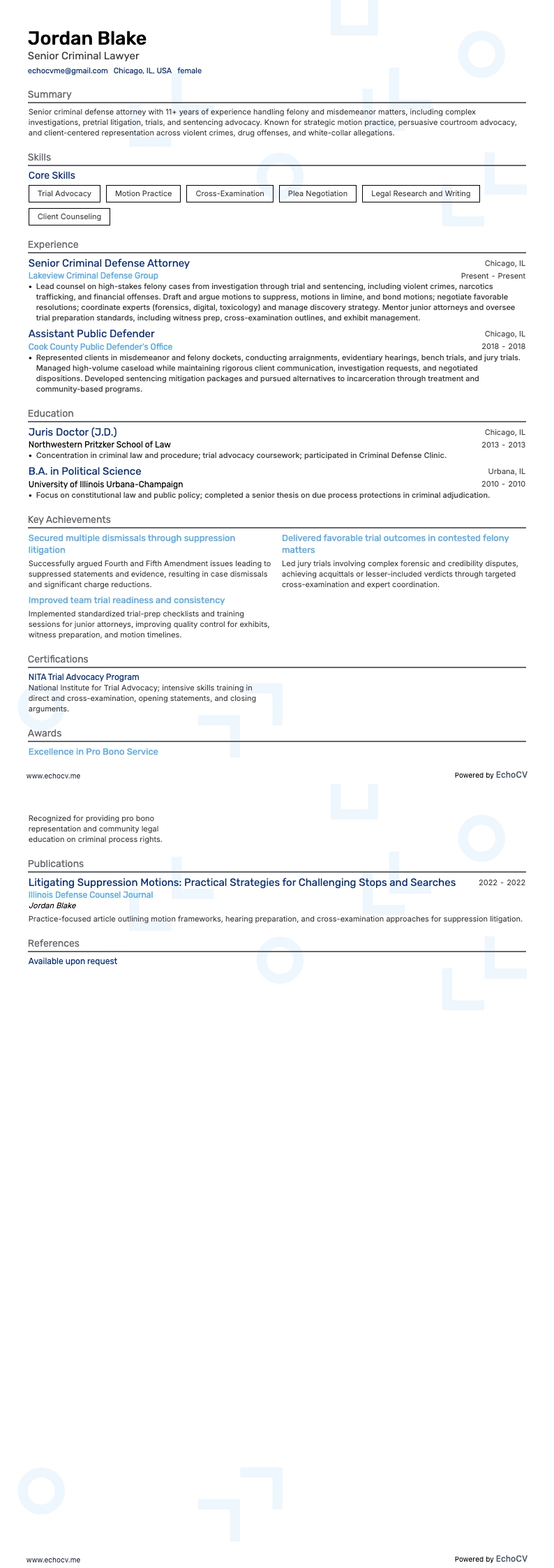 刑事弁護士 resume example